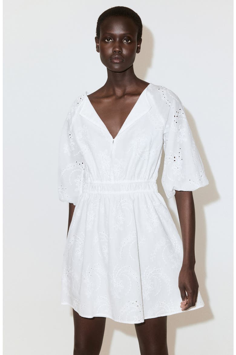 Floral Embroidered Cotton Minidress