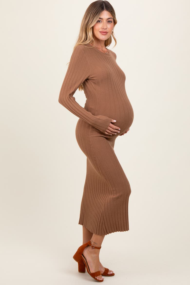 Ribbed Knit Fitted Midi Sweater Dress
