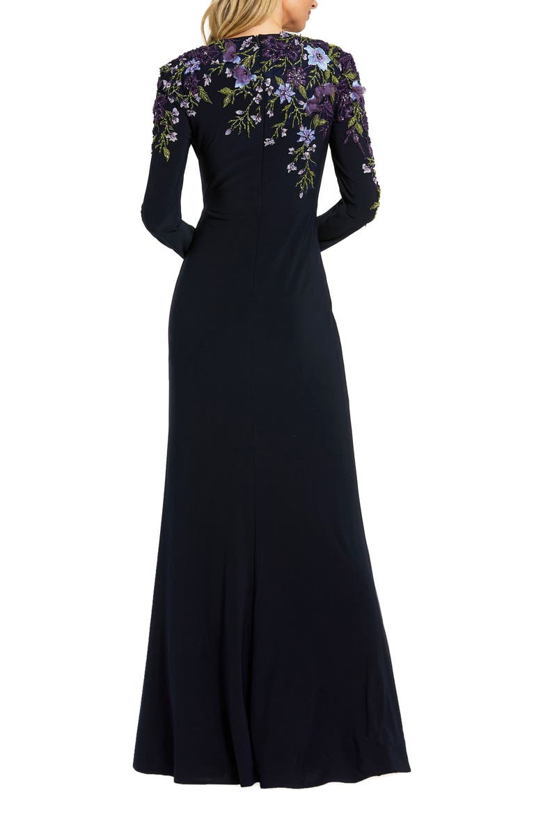 Embellished Long Sleeve Fitted Jersey Gown