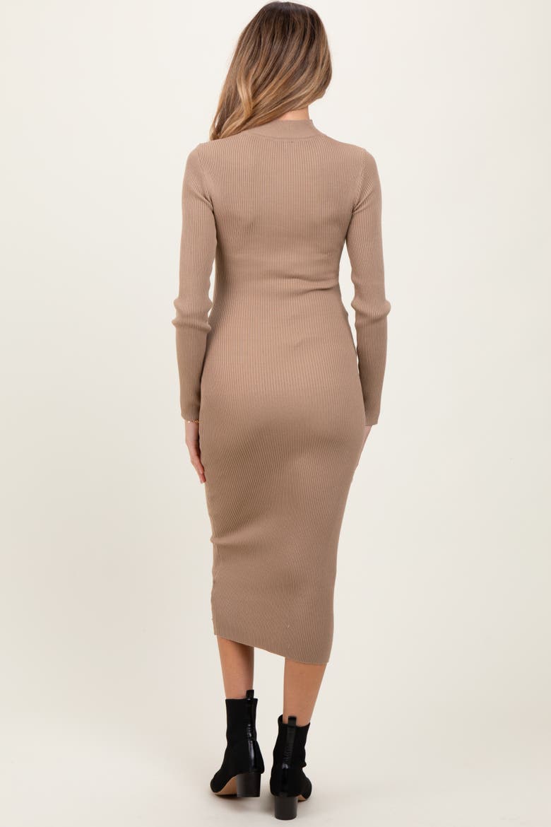 Mock Neck Fitted Ribbed Knit Midi Dress