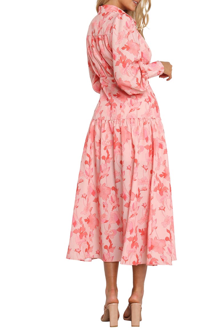 Forever Print Long Sleeve Tiered Midi Dress