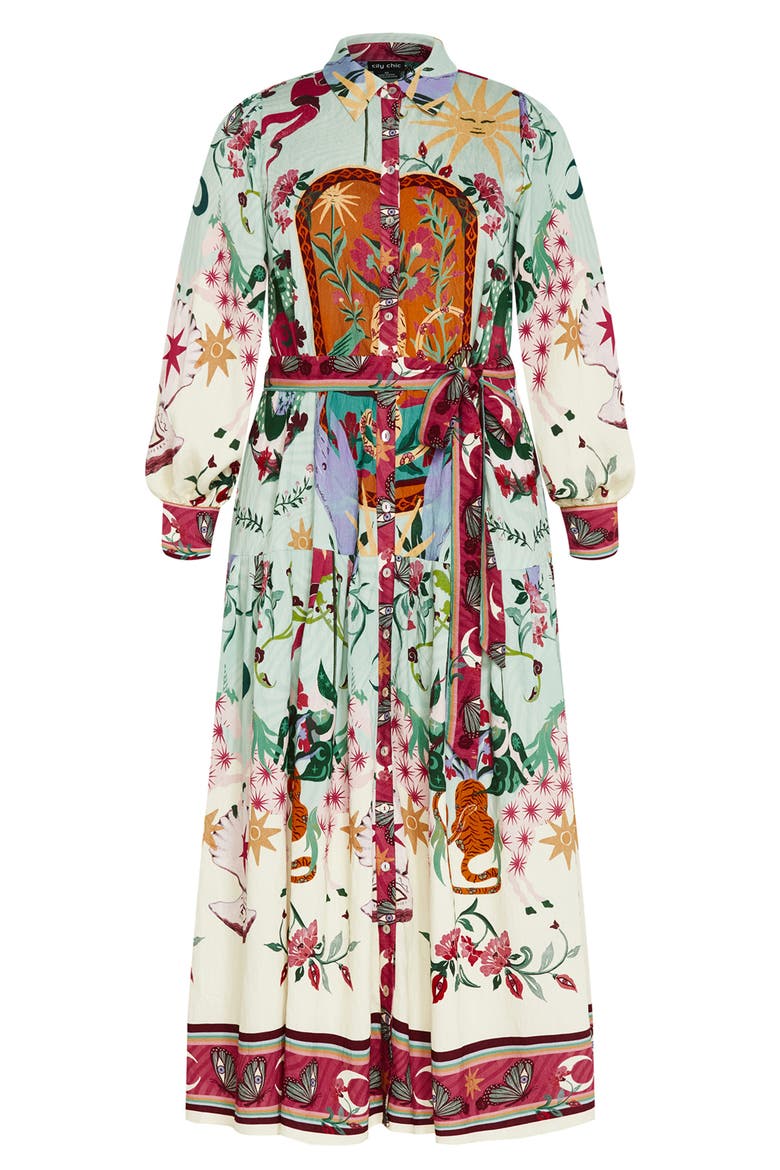Ezra Mixed Print Long Sleeve Maxi Shirtdress