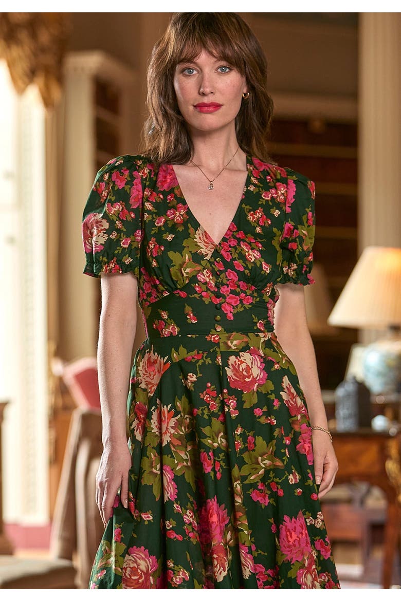 A-Line Button Front Midi Dress
