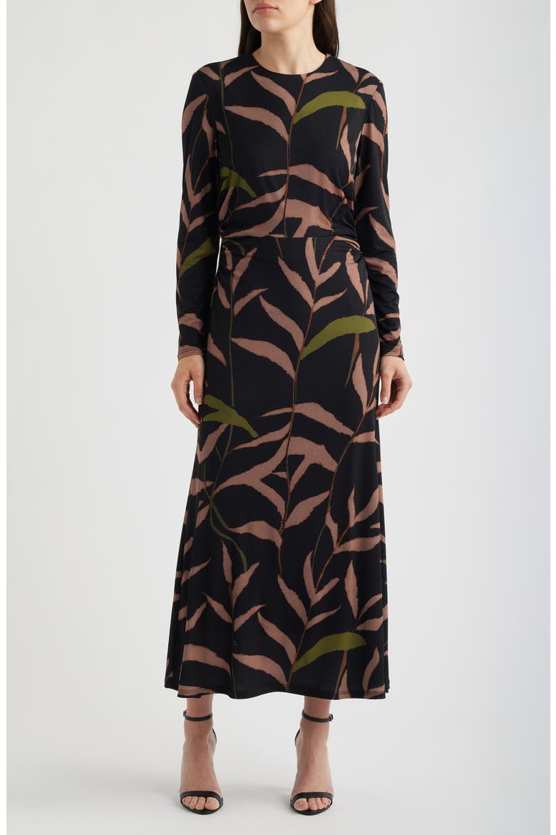 Abstract Print Long Sleeve Midi Dress