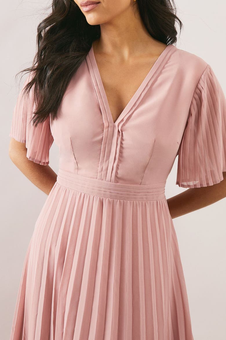 Chiffon Pleated Sleeve Midi Dress