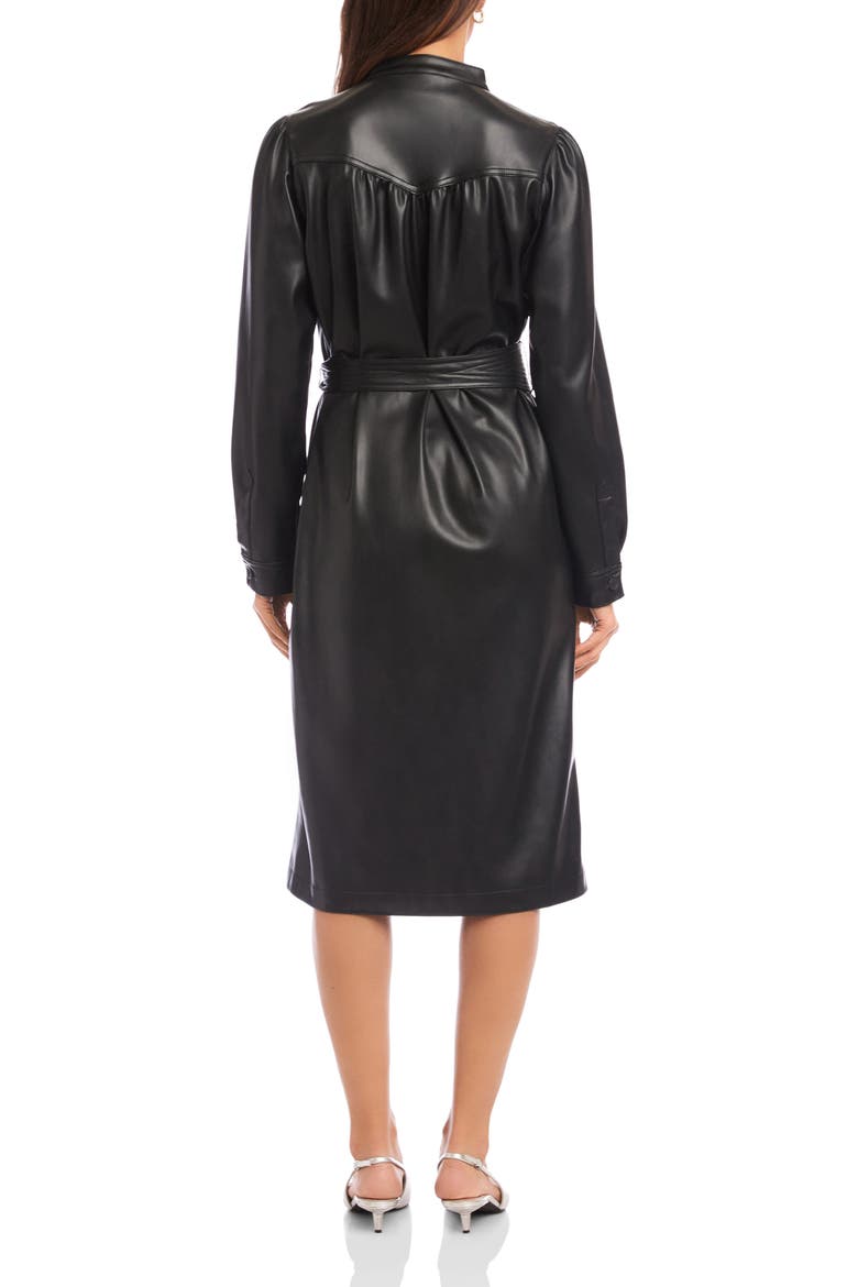 Jennifer Long Sleeve Tie Belt Faux Leather Dress
