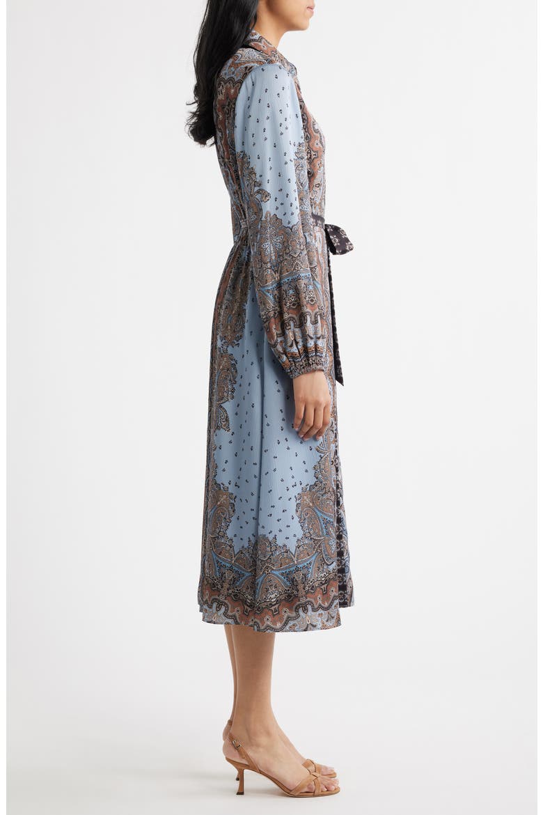 Mixed Paisley Long Sleeve Midi Shirtdress