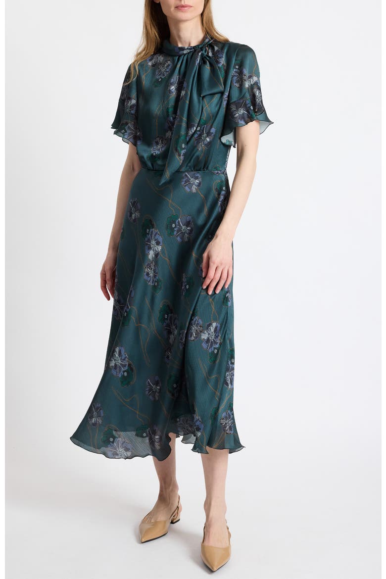 Sabrina Short Sleeve Tie Neck Midi Dress