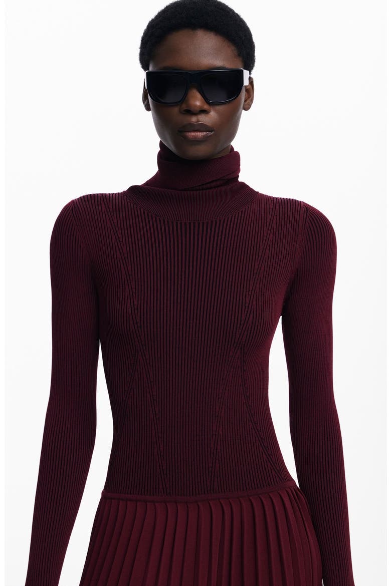 Long Sleeve Pleat Turtleneck Maxi Dress