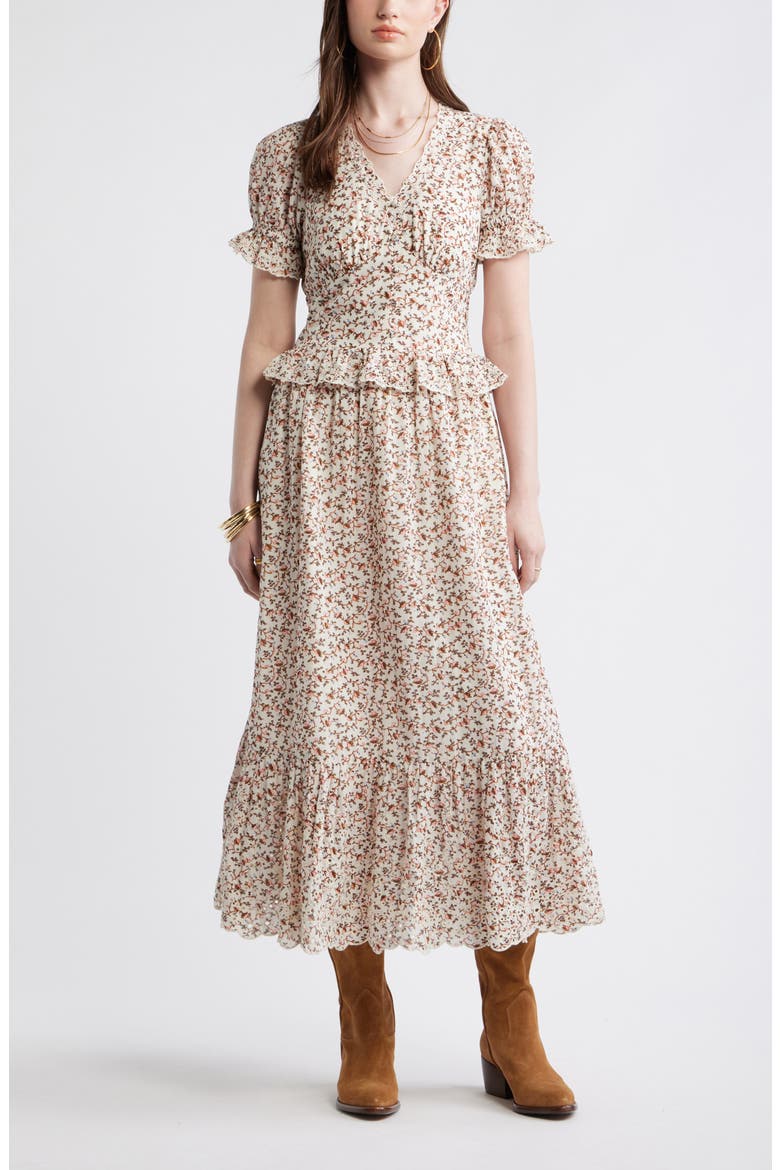Cutwork Peplum Maxi Dress