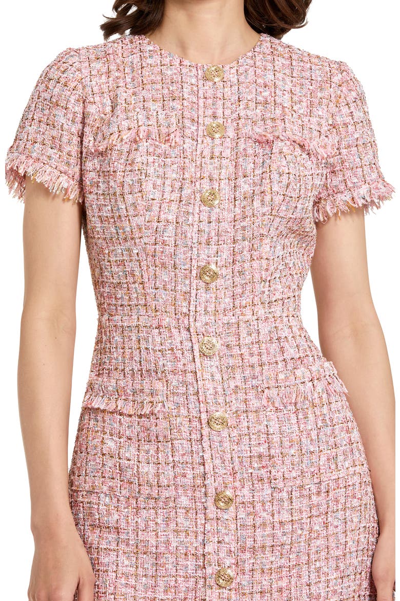 Boucle Short Sleeve Button Down Mini Dress With Pockets