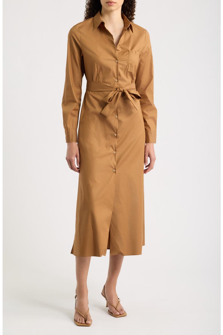 Long Sleeve Belted Midi Shirtdress