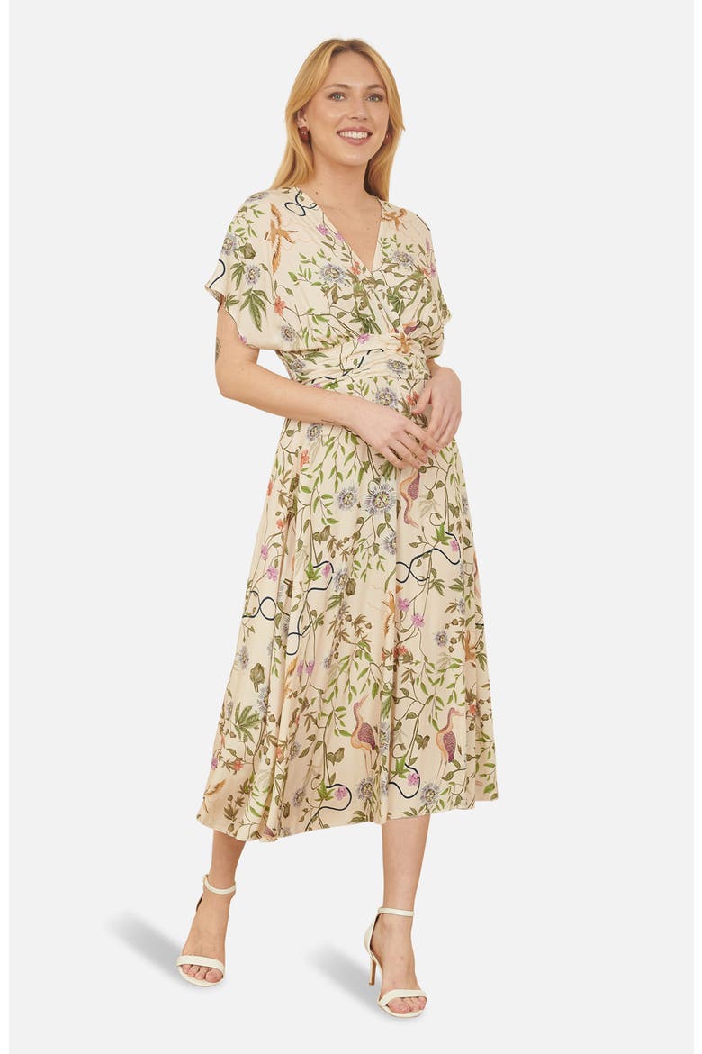 Short Sleeve V-Neck Ruched Midi Dress