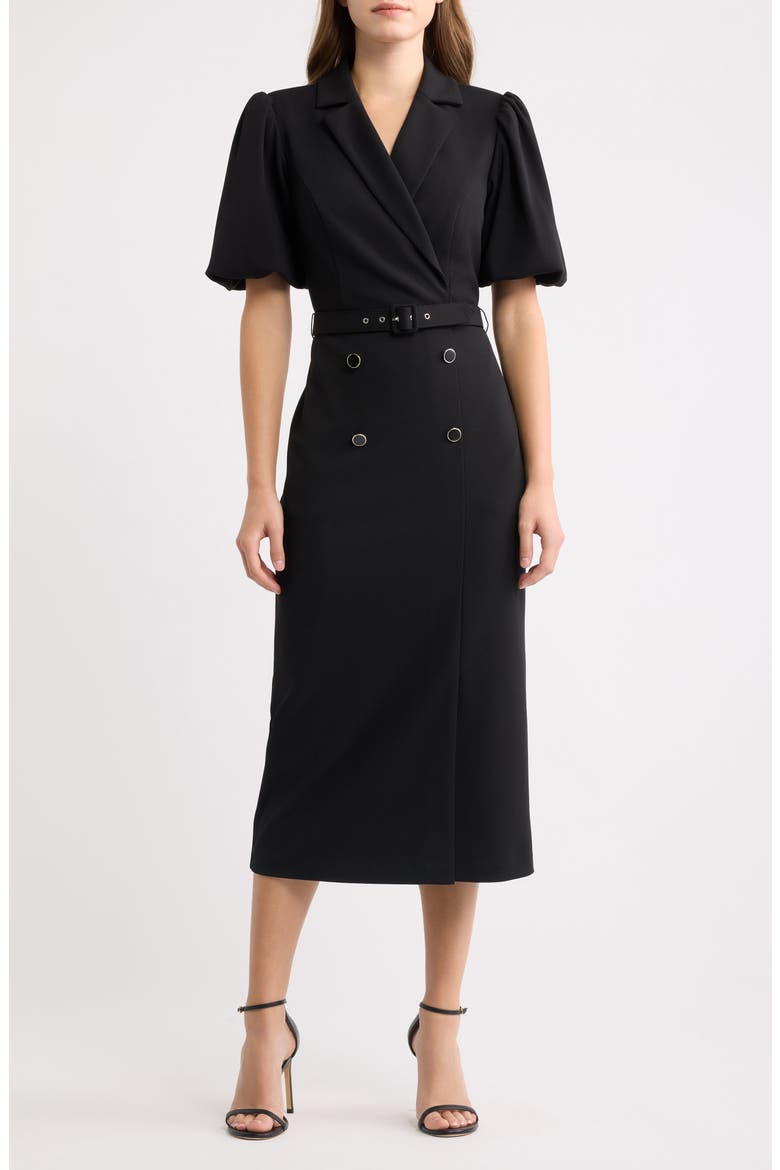 Belted Puff Sleeve Midi Dress