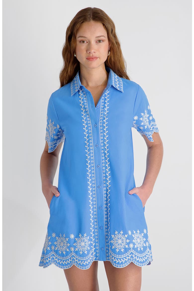 Alissa Embroidered Cotton Mini Shirtdress