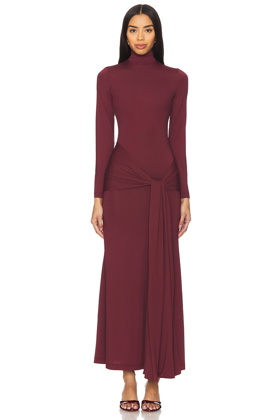 Alix Maxi Tie Front Dress in Deep Plum