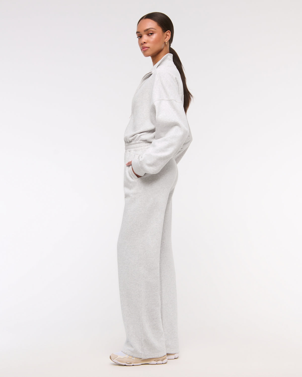 Long-Sleeve Half-Zip Fleece Jumpsuit
