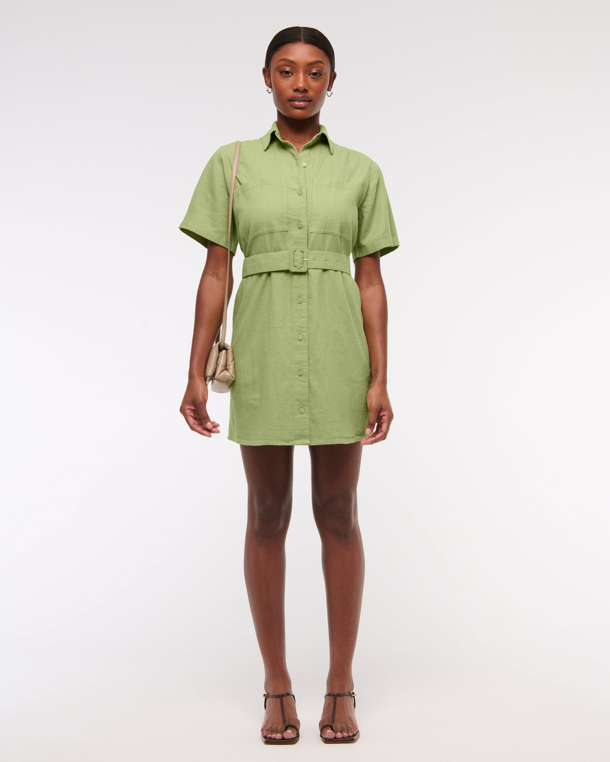 Belted Linen-Blend Mini Shirt Dress