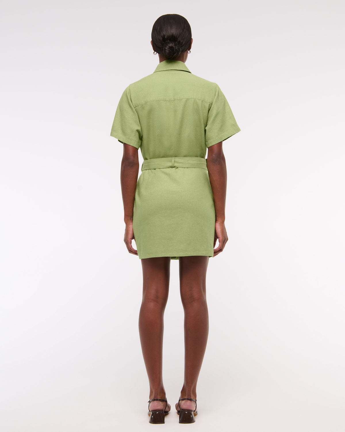 Belted Linen-Blend Mini Shirt Dress