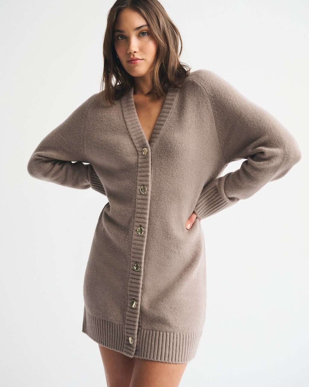 Long-Sleeve Cardigan Mini Sweater Dress