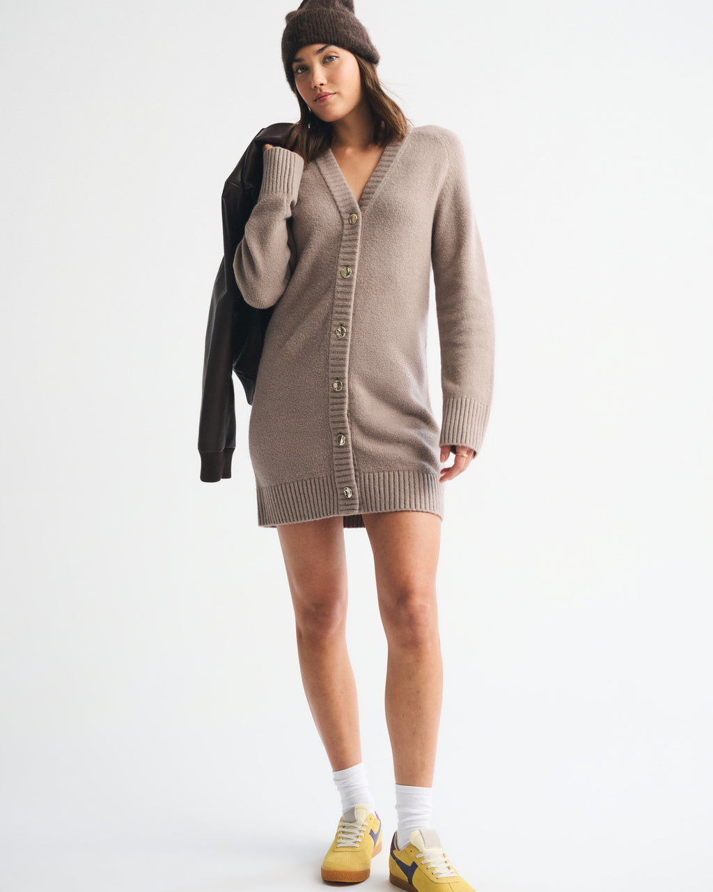 Long-Sleeve Cardigan Mini Sweater Dress