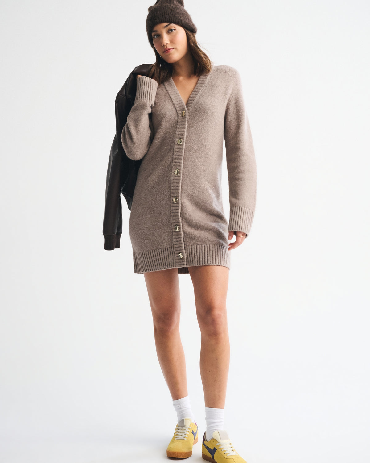 Long-Sleeve Cardigan Mini Sweater Dress