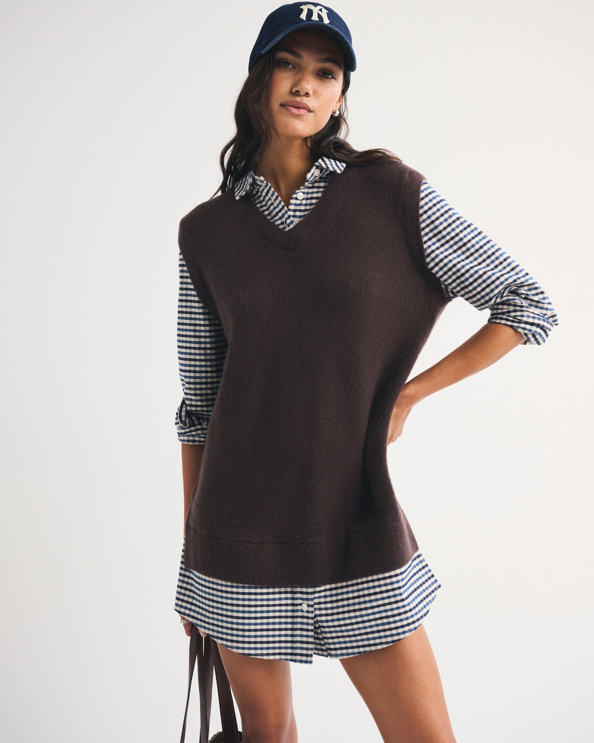 Merino Wool-Blend Layered Collared Sweater Mini Dress