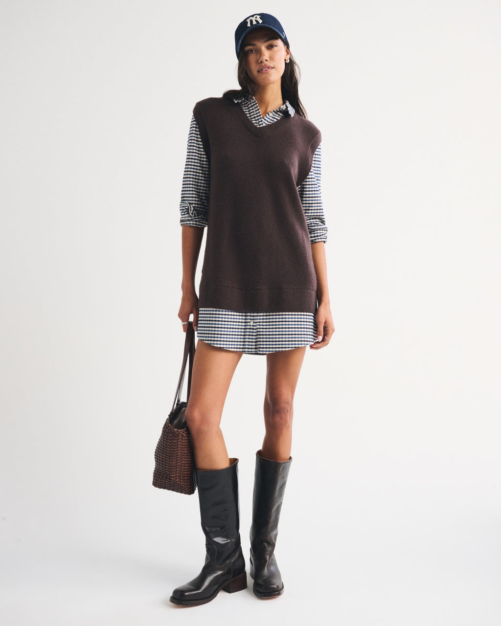 Merino Wool-Blend Layered Collared Sweater Mini Dress