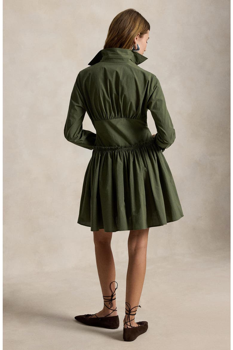 Paneled Shirred Cotton Canvas Mini Shirtdress