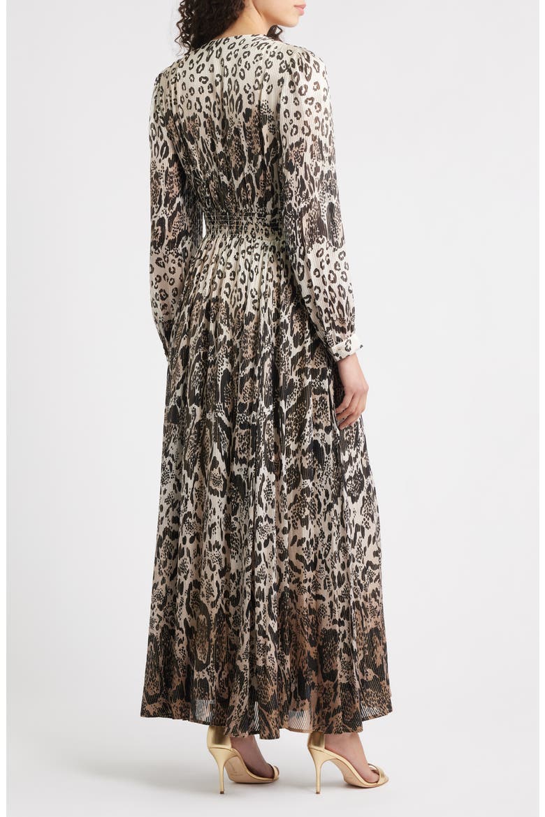 The Alba Metallic Long Sleeve Silk Maxi Dress