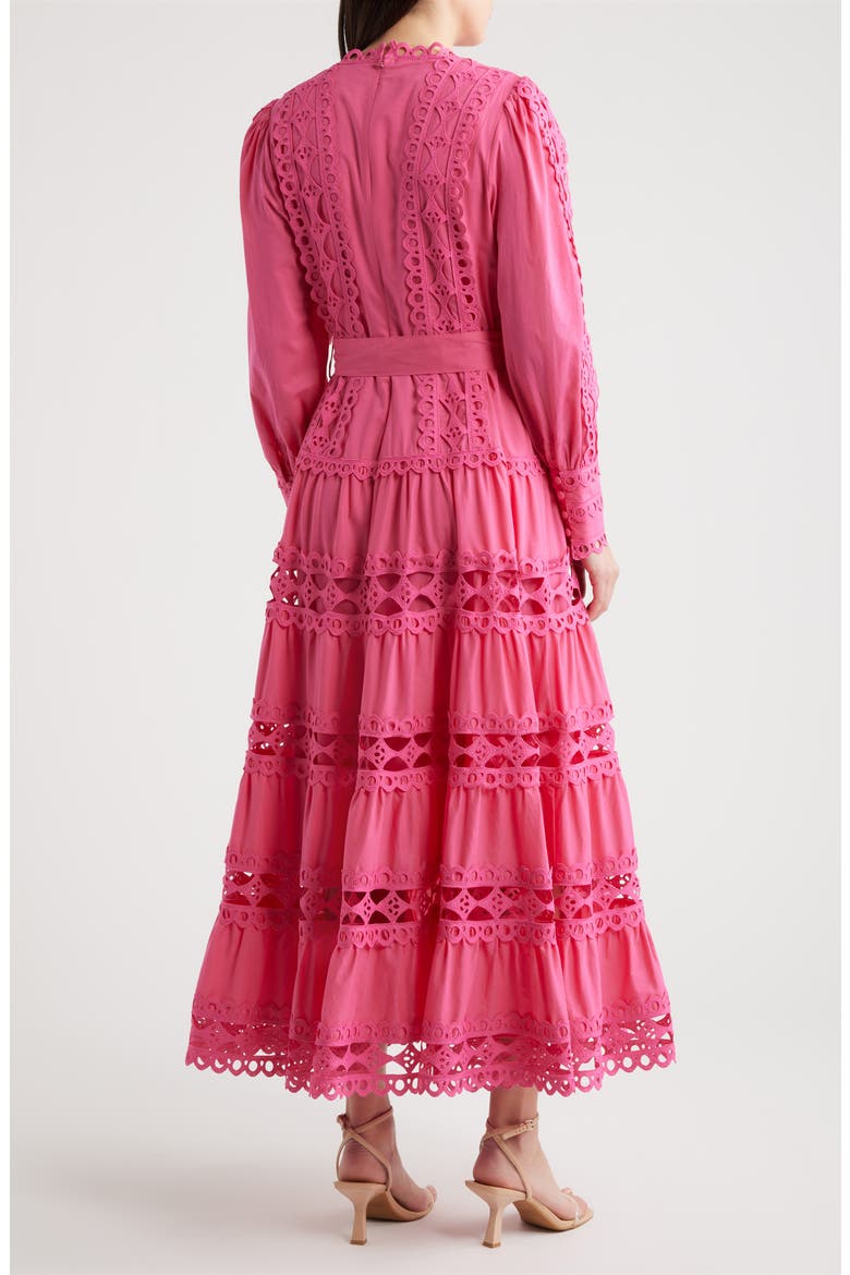 Lace Trim Long Sleeve Cotton Maxi Dress