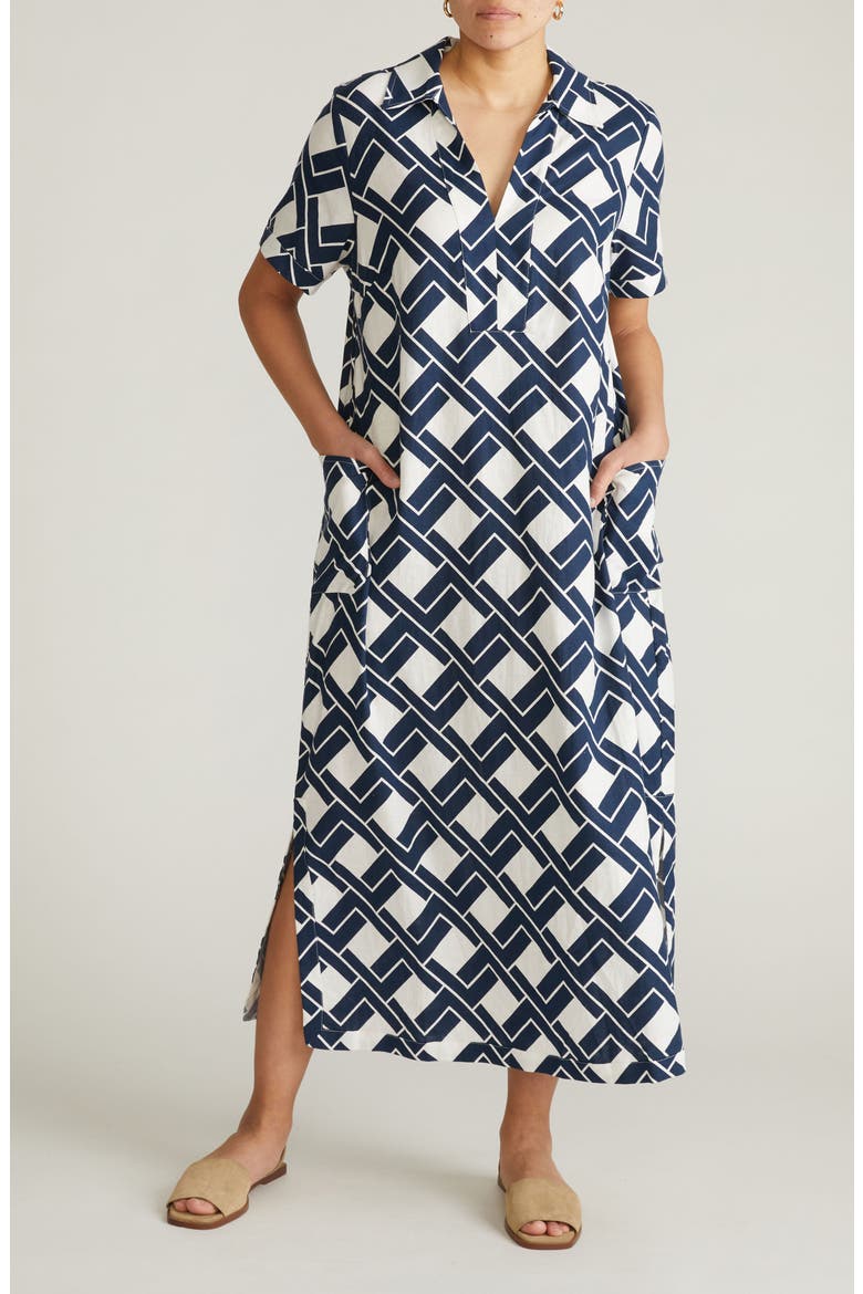 Leaf-Print Linen-Blend Maxi Dress