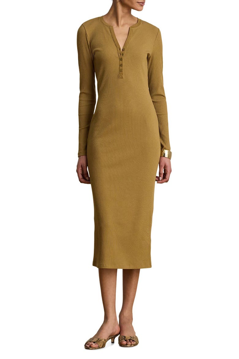 Long Sleeve Henley Midi Dress
