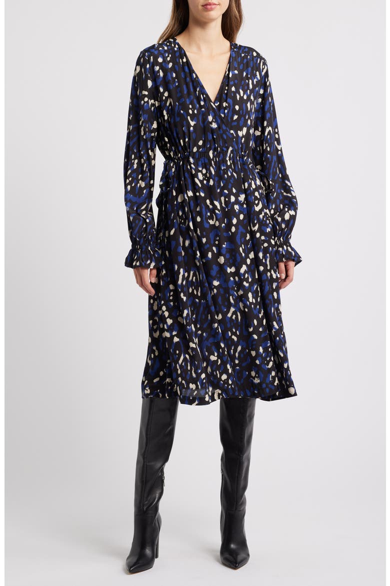 Norin Faux Wrap Long Sleeve Dress