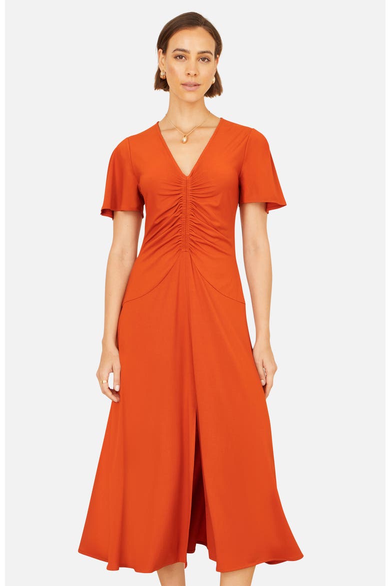 Ruched Front Stretch Midi Dress