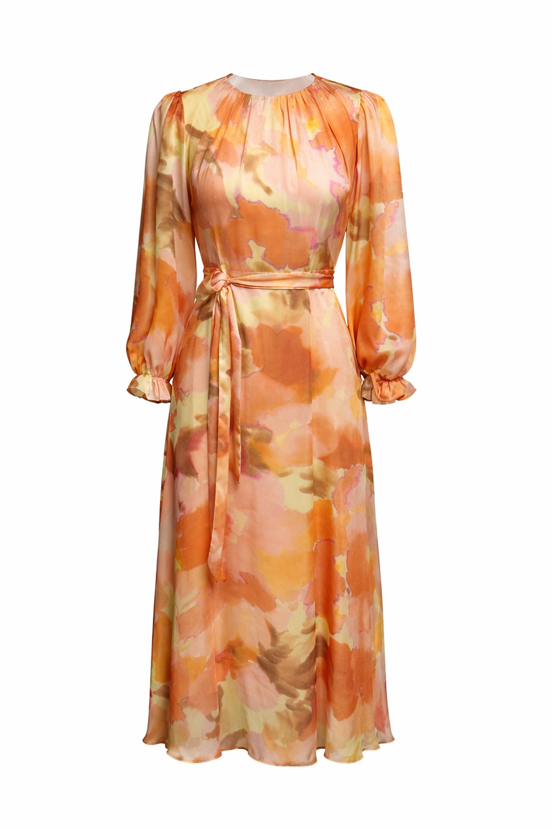 Crew Neck Long Sleeve Relaxed Fit Printed Dress