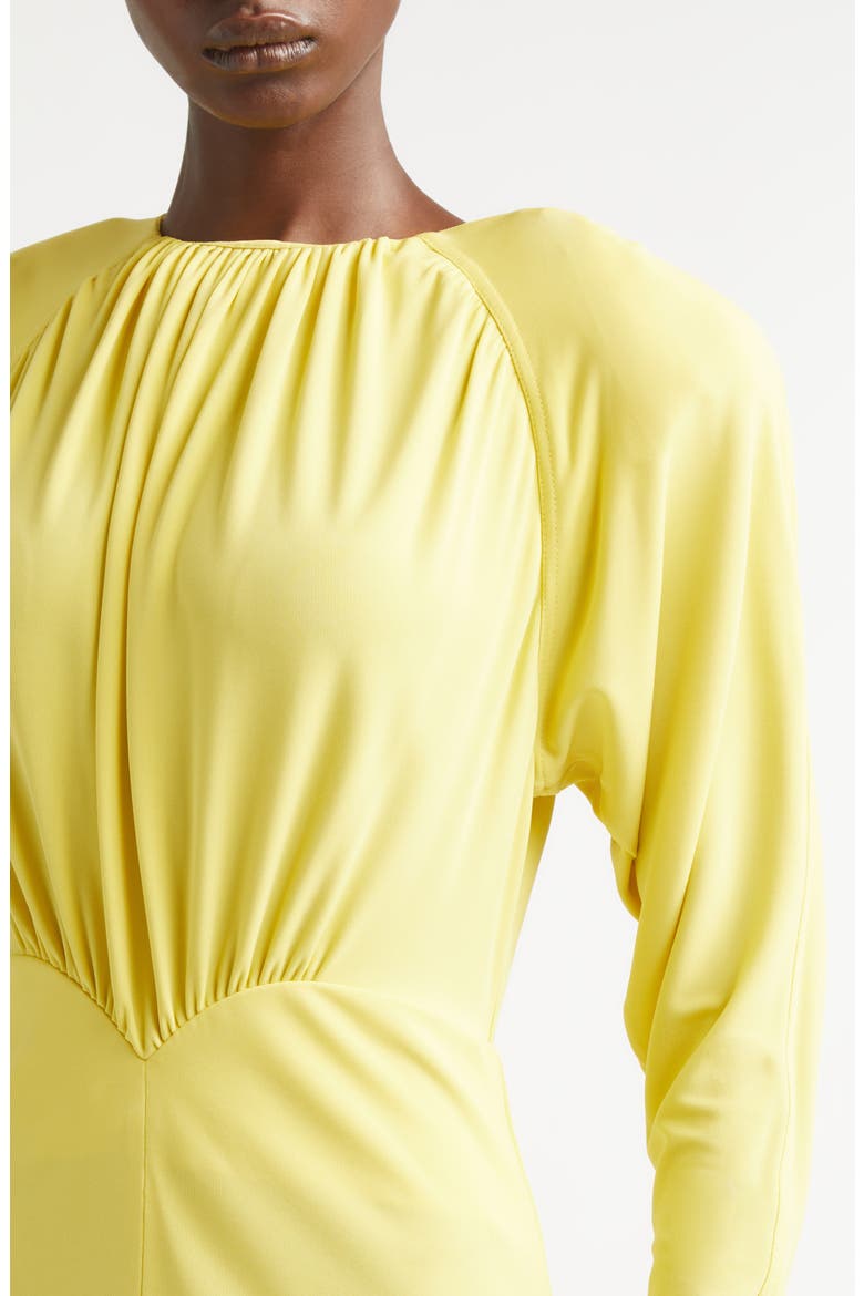 Gathered Long Sleeve Jersey Midi Dress