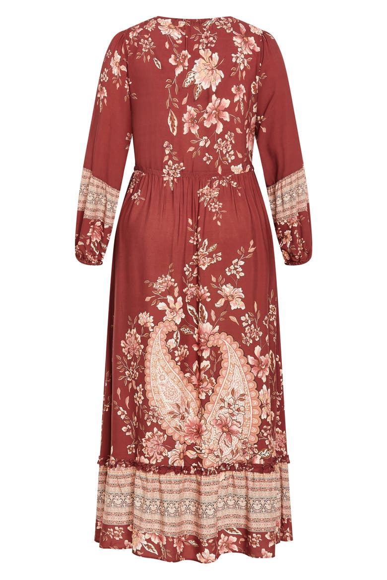 Destiny Placed Print Long Sleeve Maxi Dress