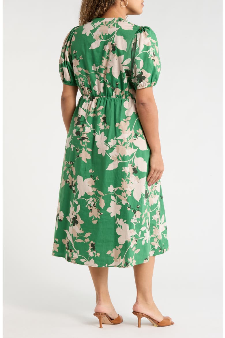 Nora Puff Sleeve Button Cotton Midi Dress