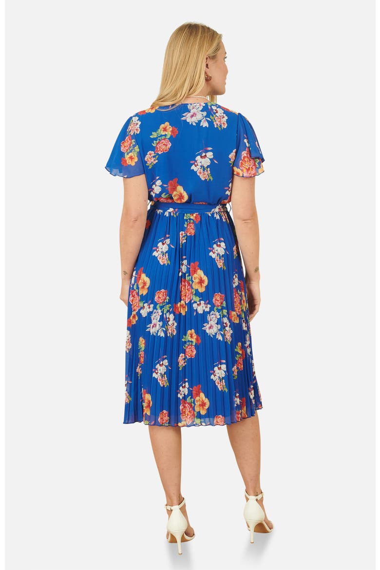 Pleated Floral Tie-Waist Wrap Midi Dress