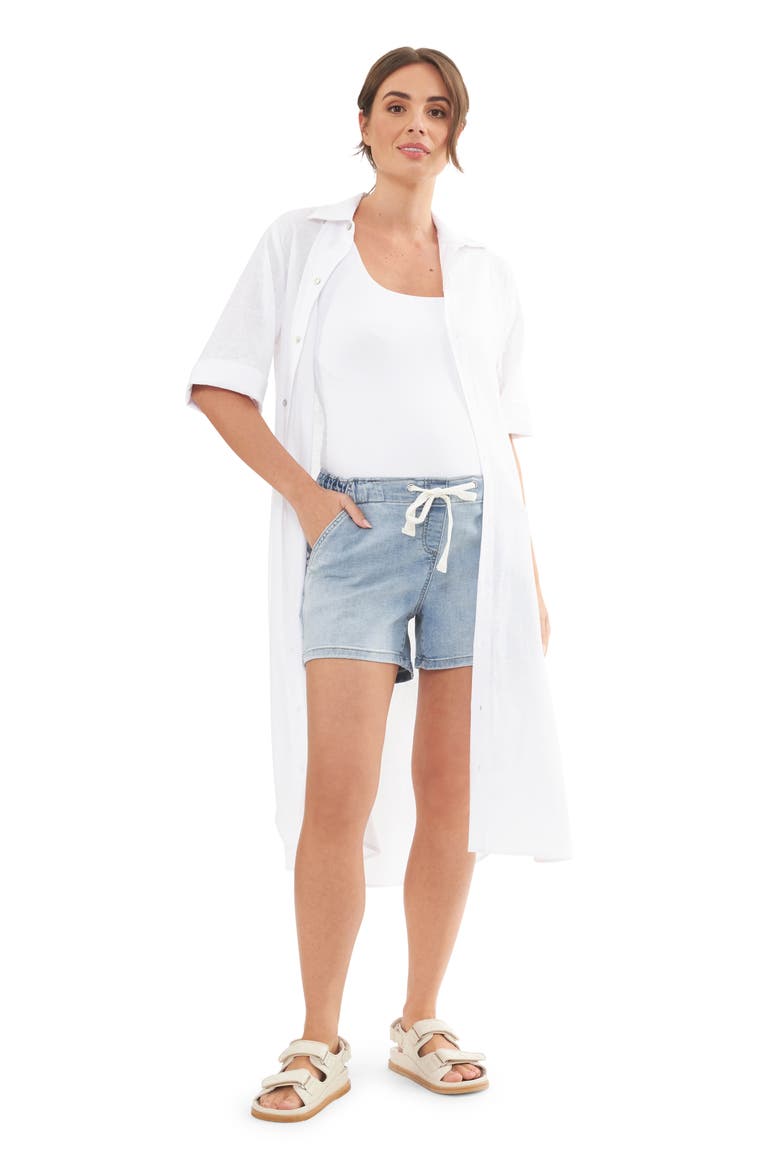 Joyce Belted Linen Blend Midi Maternity Shirtdress