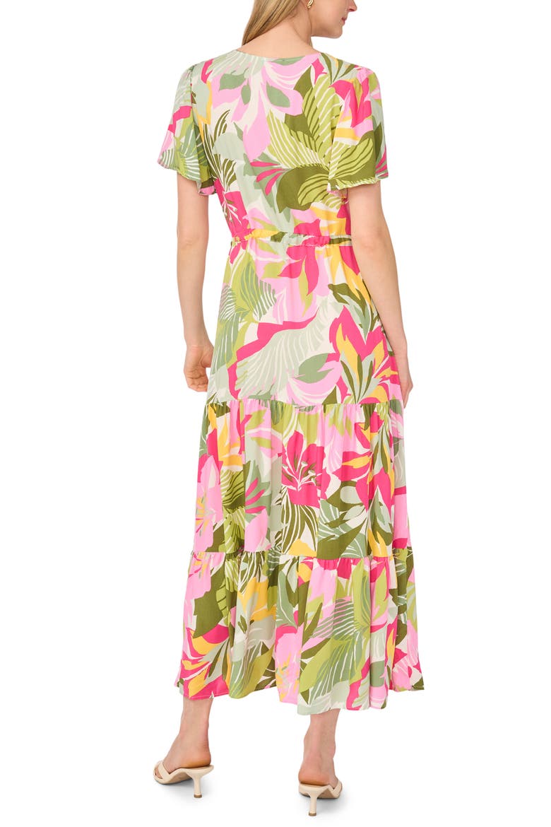 Print Tie Waist Tiered Maxi Dress