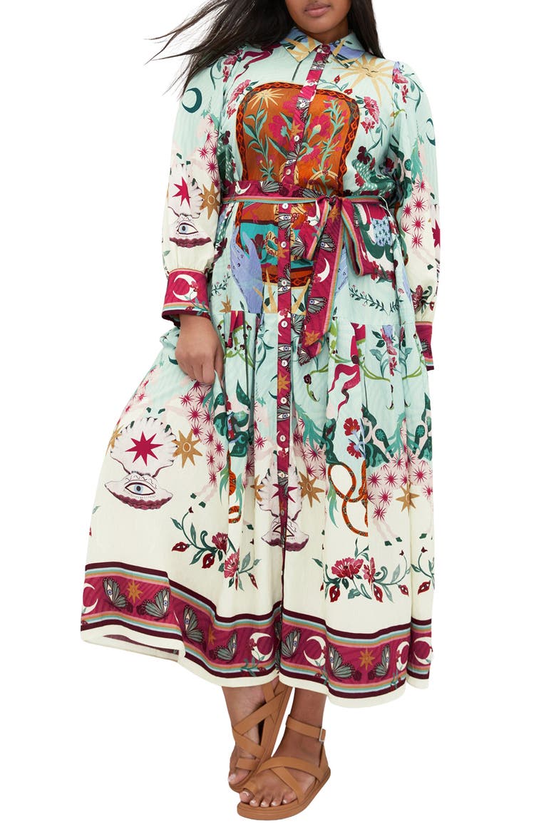 Ezra Mixed Print Long Sleeve Maxi Shirtdress