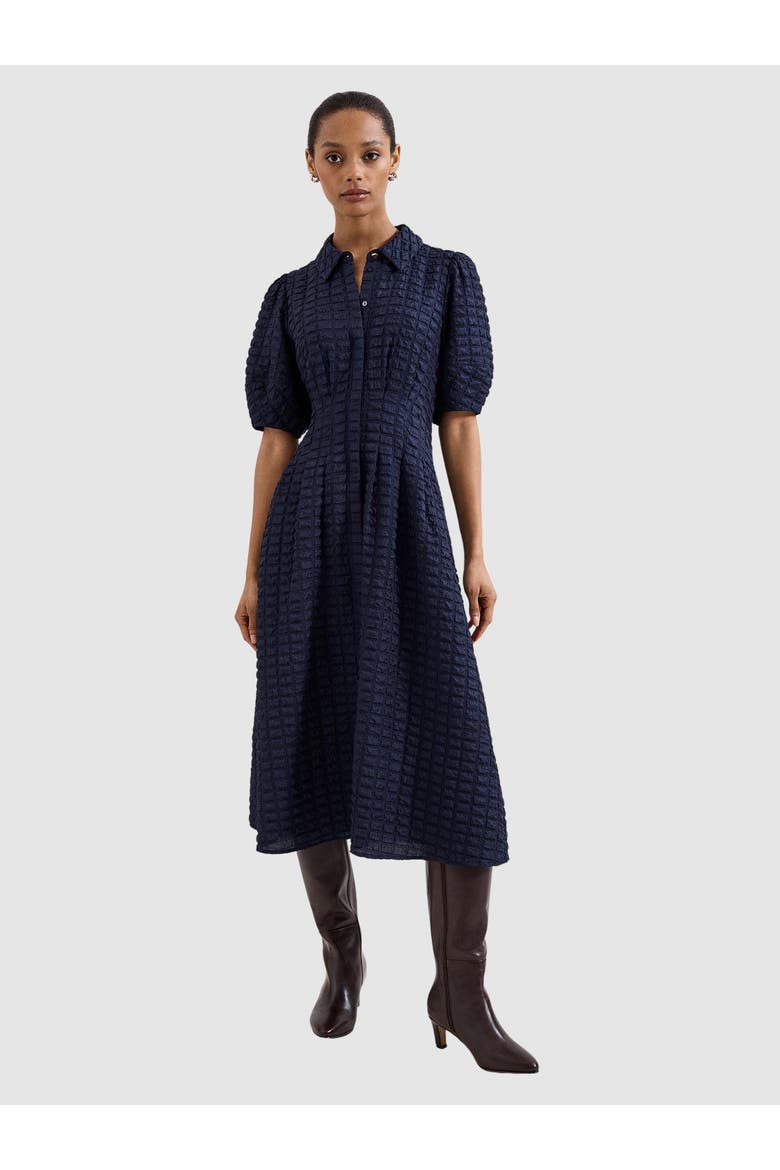 Yasmine Textured Puff Sleeve Midi Dress