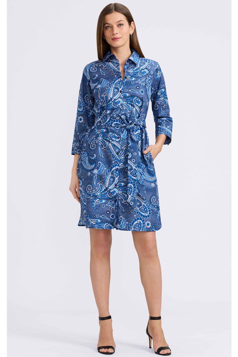 Rocca Paisley Print Belted Cotton Shirtdress