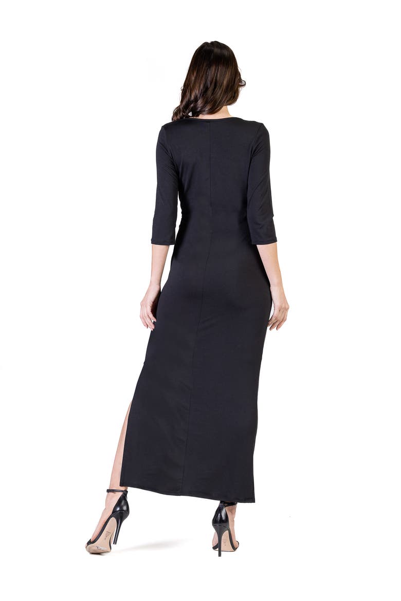 Petite Fitted V Neck Side Slit Maxi Dress