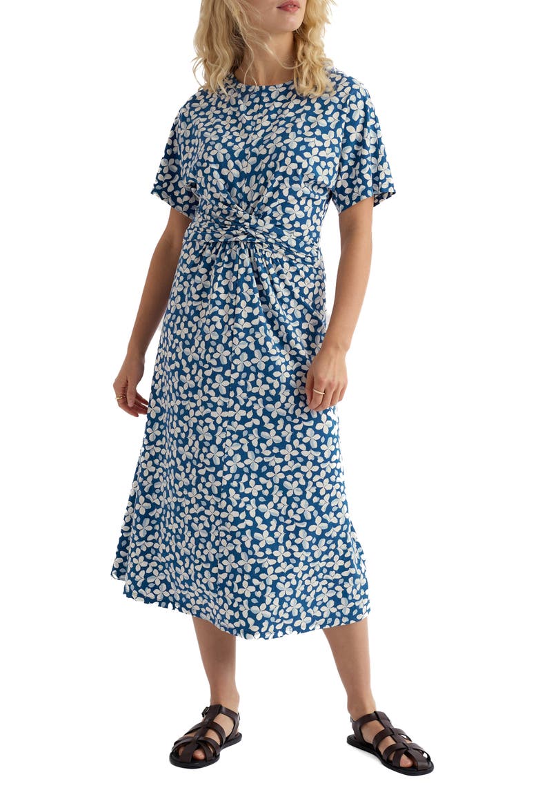 Water Mint Twist Front Organic Cotton Blend Midi Dress