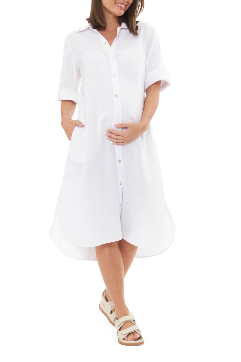 Joyce Belted Linen Blend Midi Maternity Shirtdress