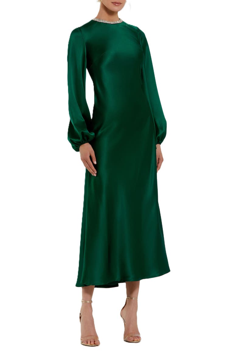 Women's Crystal Embellished High Neck Satin Maxi Dress