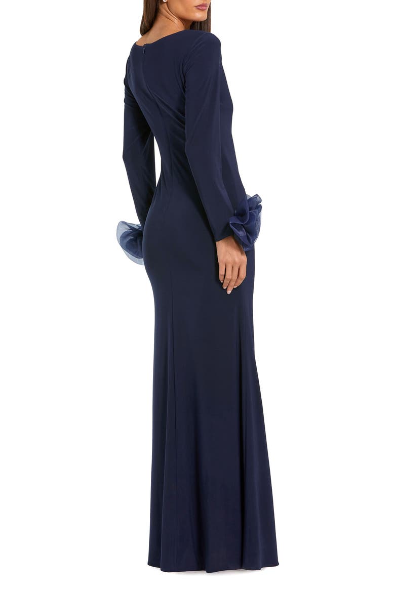 Long Sleeve Fitted Jersey Gown With 3D Flowers
